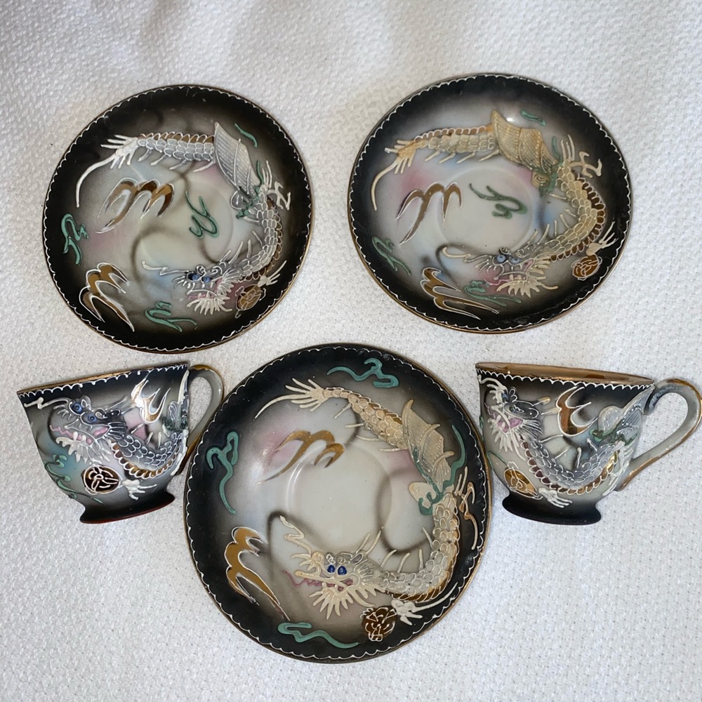 Vintage Japanese Dragonware Demitasse Cups and Saucers